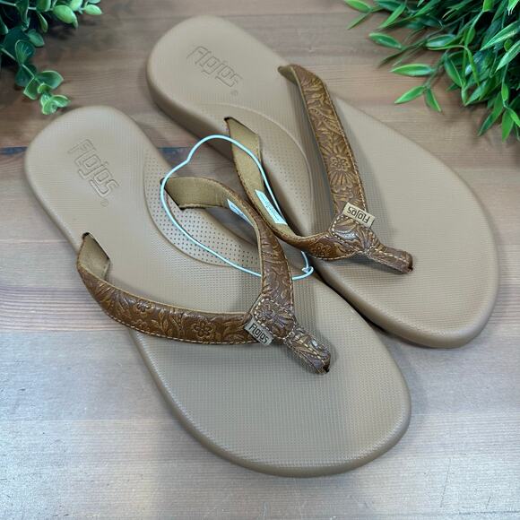 Flojos Women's Tan Artisan Flip Flop Sandals Size 7 - Picture 1 of 5